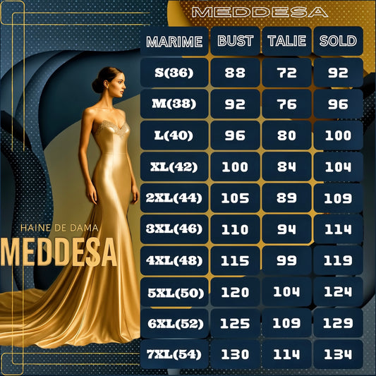 Tabel de mărimi Meddesa S–7XL: bust, talie și șold în cm